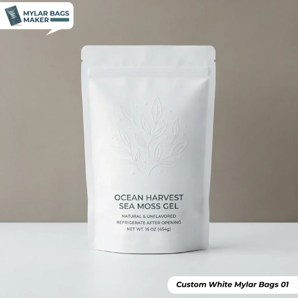 Custom White Mylar Bags 01